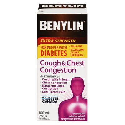Benylin Cough & Chest Congestion Syrup for People with Diabetes, Extra Strength - 100ml
