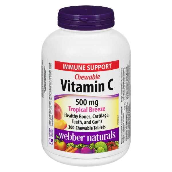 Webber Naturals Vitamin C 500mg, Tropical Breeze - 300 Chewable Tablets