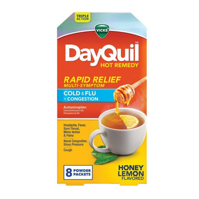 Vicks DayQuil Hot Remedy Cold & Flu Relief Tea, Honey Lemon - 8 Packets