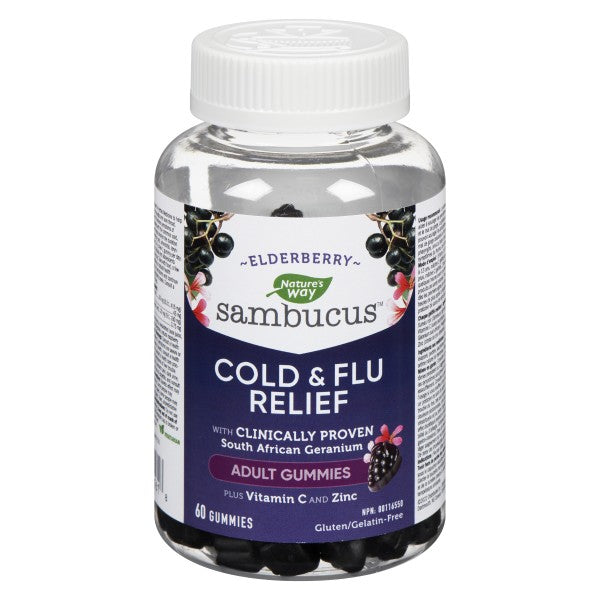 Nature's Way Sambucus Cold & Flu Relief, Elderberry - 60 Gummies